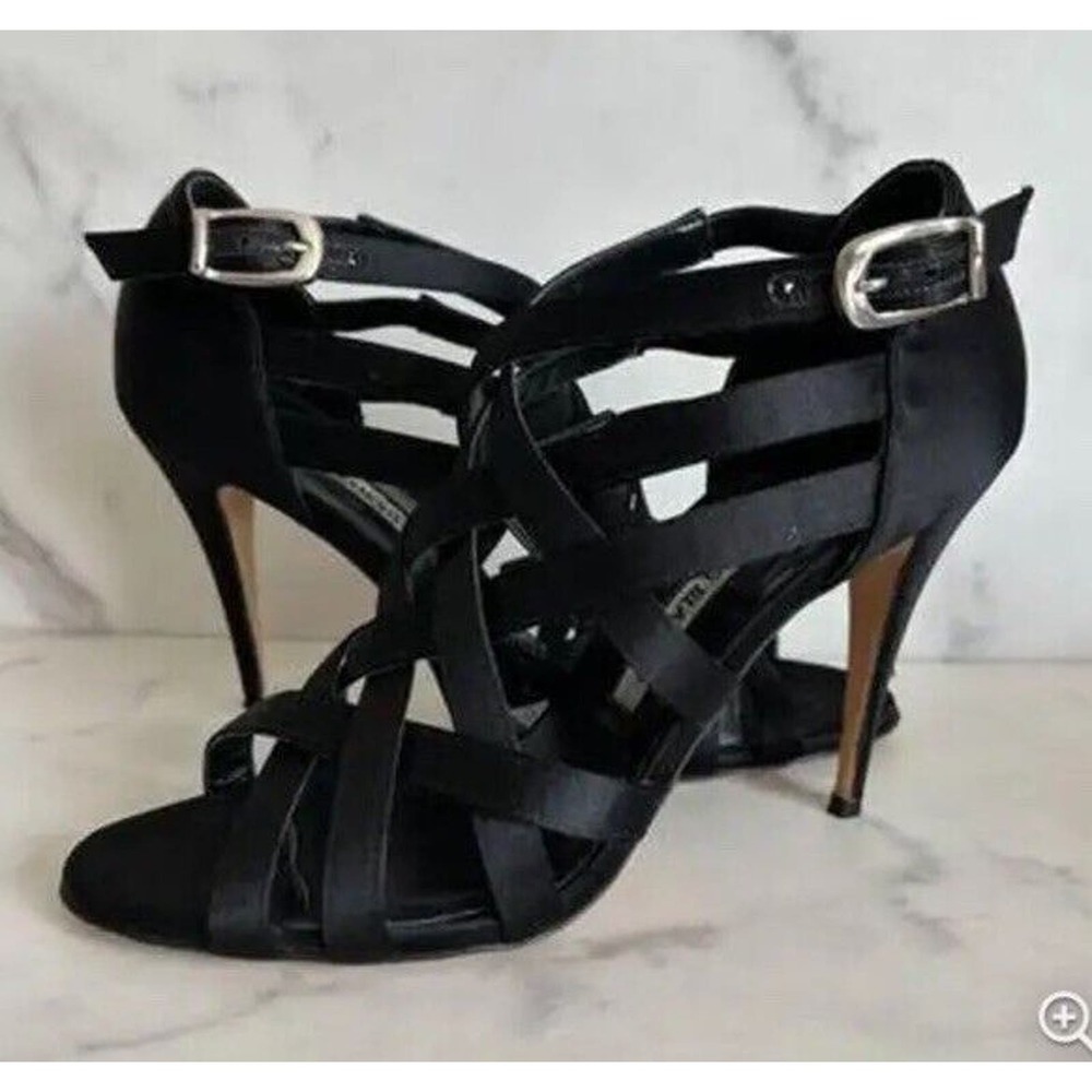 Manolo Blahnik Black Satin Caged Heels Size 39 8.5 9 US